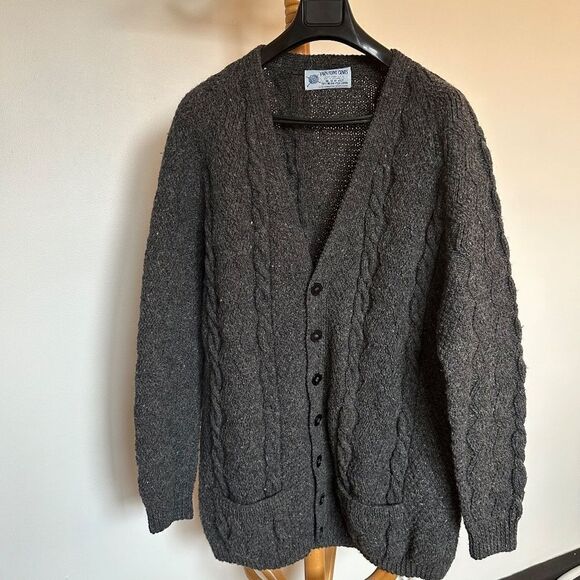 XL Grey Yarn Points Crafts 100% wool cardigan - Picture 1 of 7